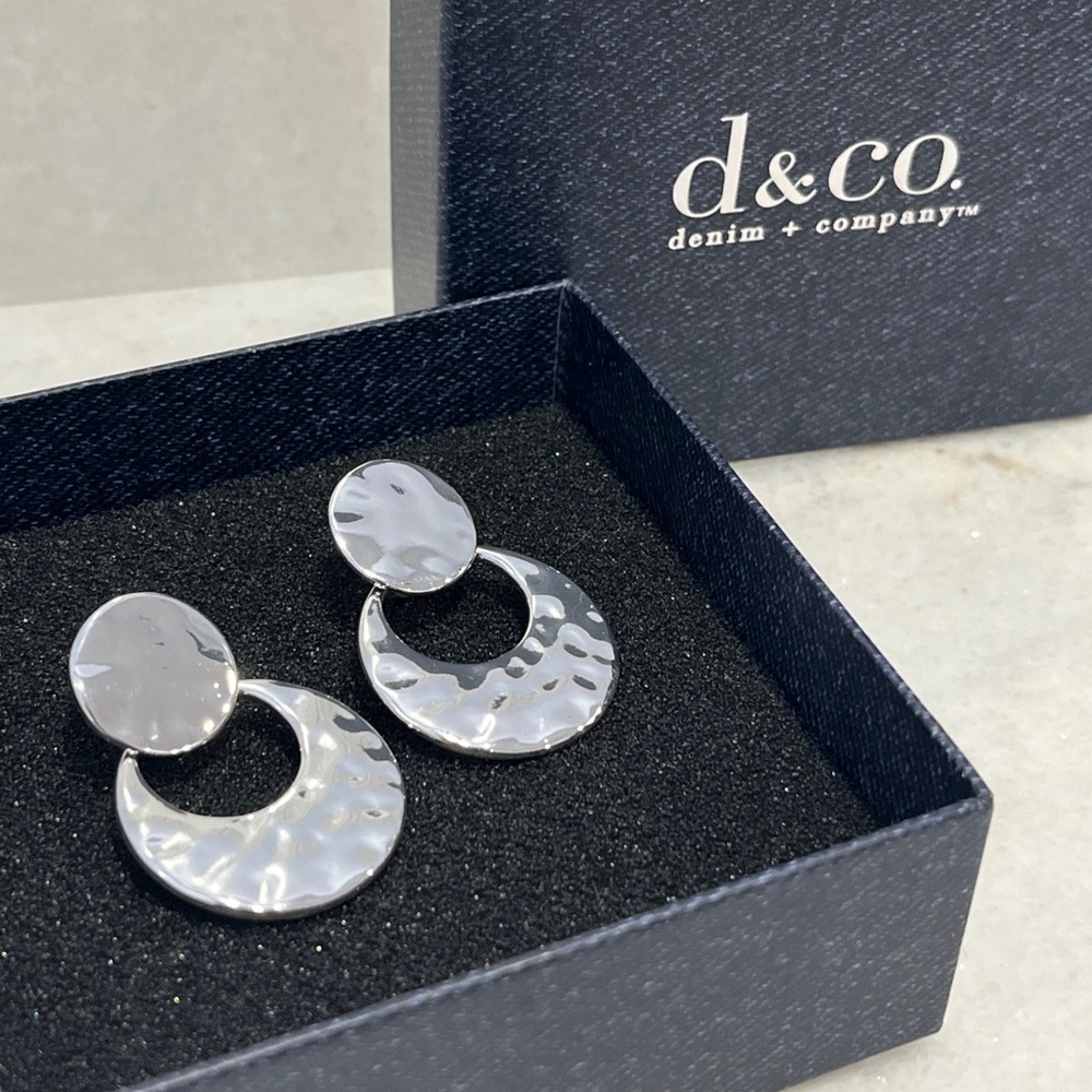 Denim + Company - D & Co - Silver Tone Drop Dangle Door Knocker Earrings